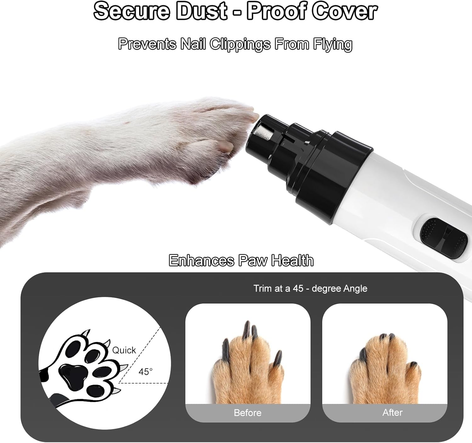 Dog Nail Grinders Silent - 2 Speed Pet Friendly Electric Dog Nail Trimmer, USB Charging Fully Automatic Painless Groom Pro for Most Cats, Dogs, Pets 0716